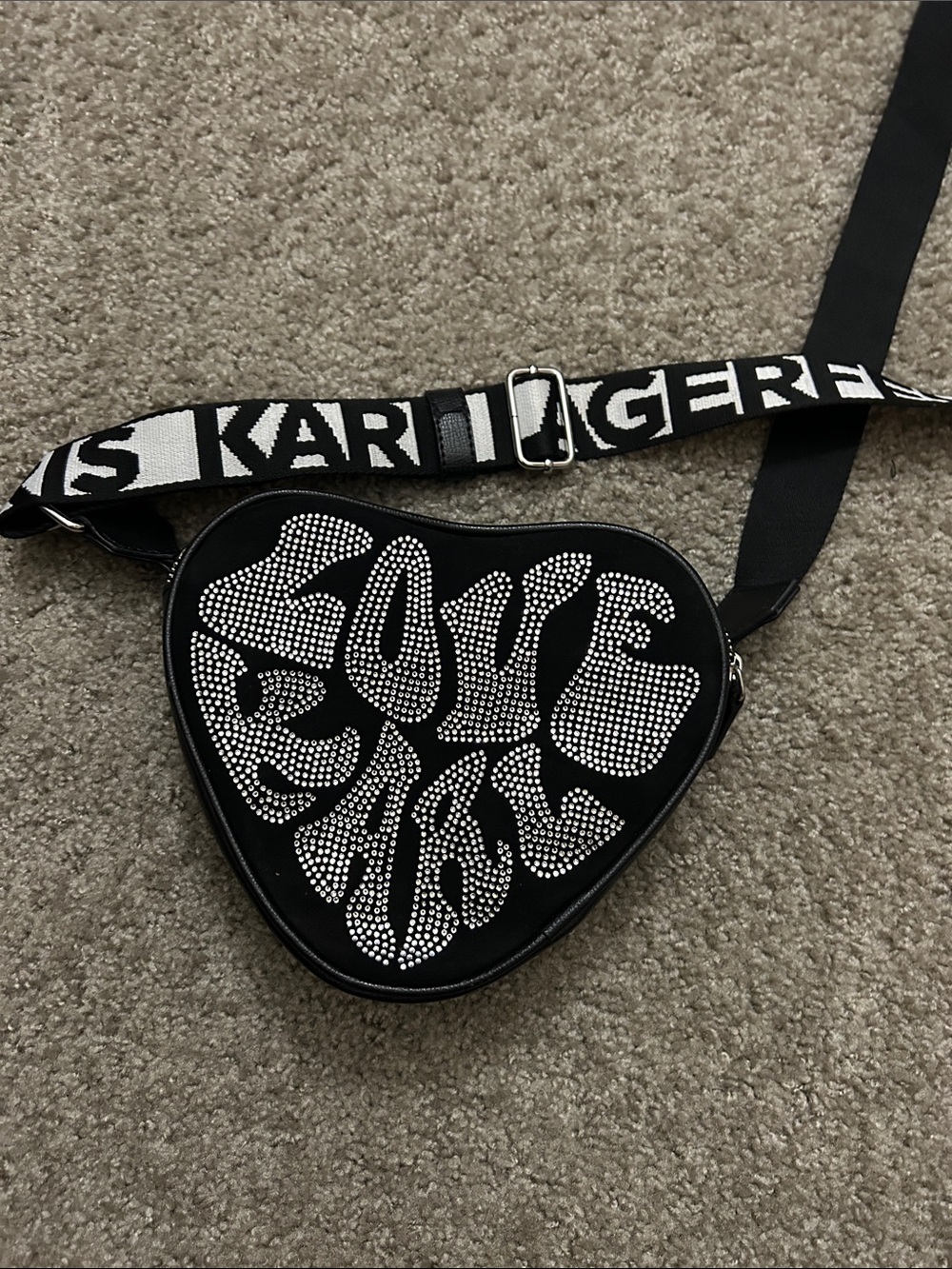 Karl Lagerfeld Black Heart Crossbody with Rhinestone 'LOVE' Detail